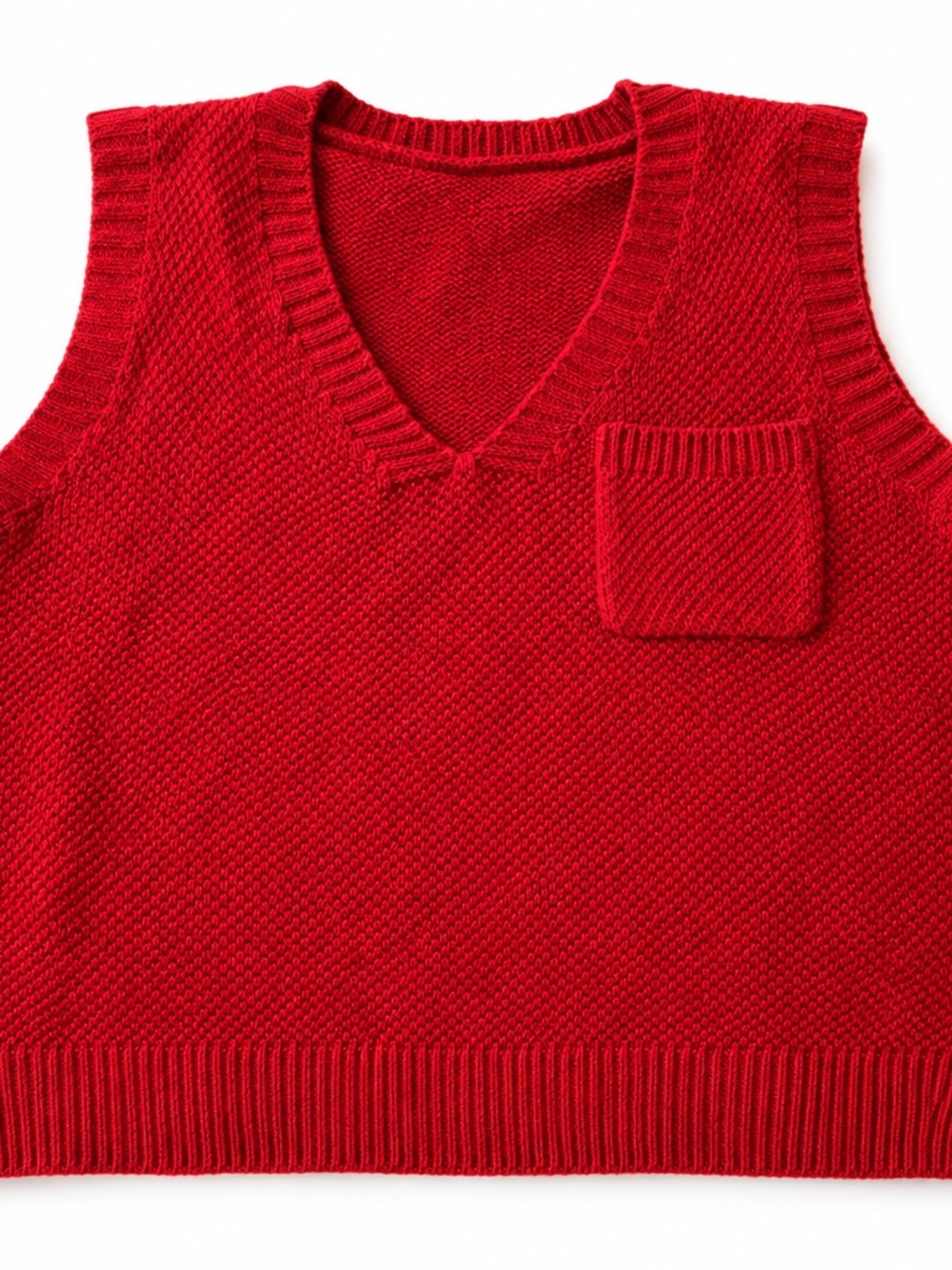 Red V-Neck Knit Sweater Vest